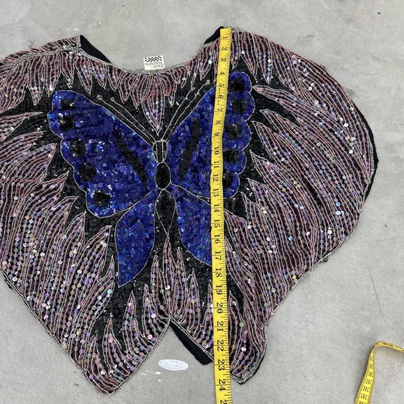 Vintage 1970s Retro Disco Boho Beaded‎ Sequin Butterfly Silk Top - Picture 7 of 9
